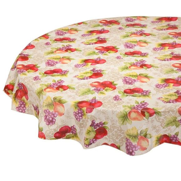 Harvest Fruit Vinyl Tablecloth 70-inch Round Apple Grapes Pears Wipes Clean NEW - Picture 1 of 2